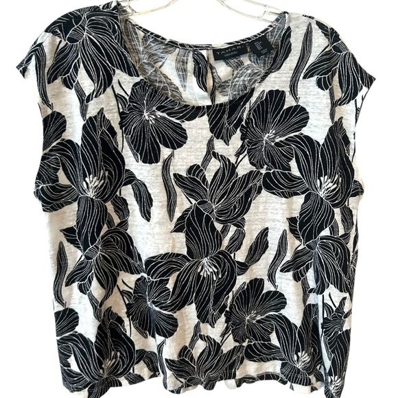 Tahari Tops - Tahari Women's Black and White Floral 100% Linen Tee in‎ Size L